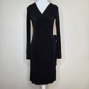 Boston Proper Black‎ Ribbed Long Sleeve Wrap Midi Dress Small